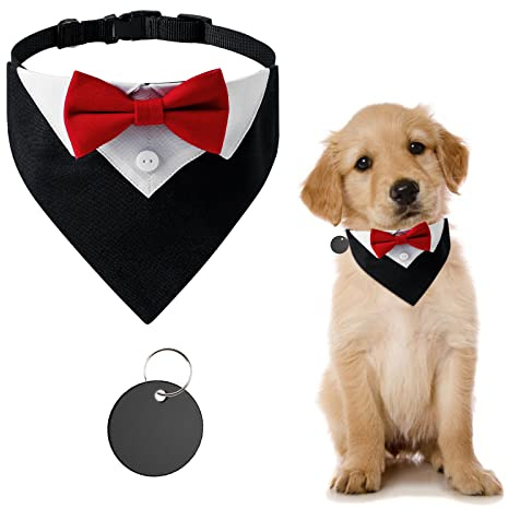 URROMA Rotes Formelles Hunde Smoking Bandana Hochzeitshalsband Aus Baumwolle Mit Fliege Und Krawatte Für Hunde Und Katzen Klein