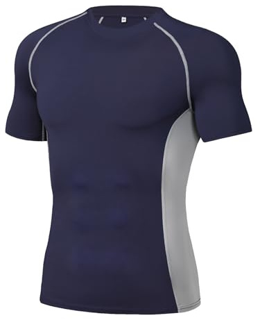 Wayleb Camiseta Deporte Hombre Camisetas Compresión Manga Corta Secado Rápido Tops Fútbol Verano Casual T-Shirt Respirable para Corriendo Gimnasio,Azul-Normal,L