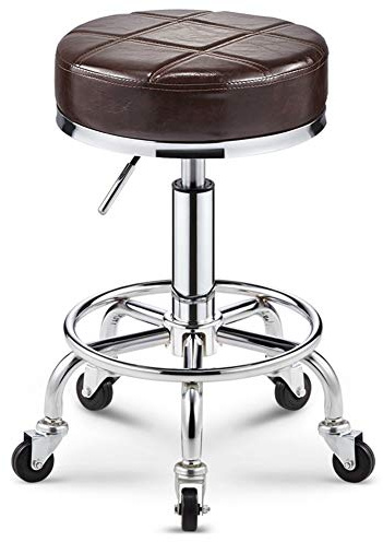 Bar Stool 360 Degrees Swivel with Rolling Wheels Cushioned Pneumatic Stool for Bar Pub Counter Tattoo Shops Salons Drafting Massage 9 Colors (Color : Gold) (Brown)