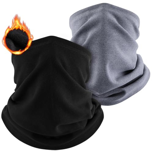 ZOOFUEL Schlauchschal Winter Halstuch für Laufen Radsport Herren Damen Multifunktionstuch Halswärmer Warm Fleece Winddicht Ski Nackenwärmer Fussball (Schwarz+Grau)