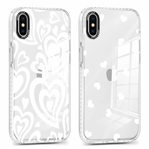 Xylota 2 Stück Transparent Handyhülle für iPhone X/iPhone XS 5,8 Hülle, Durchsichtig Aesthetic Liebesherz Muster Case, Weich Silikon Dünn TPU Stoßfeste Kratzfest Schutzhülle Frauen Mädchen Mode Cover