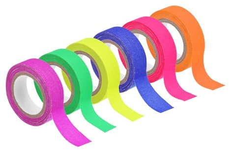 sourcing map 6 Rollos de Cinta Adhesiva de Tela de Gaffers Neon, 0.6 pulgadas x 16.5 pies Cinta que Brilla en la Oscuridad Cinta Adhesiva Fluorescente Luz Negra, 6 Colores