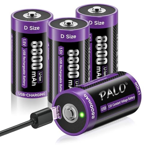 Mspalocell USB-C batterie litio D 8800mAh LR20 batteria 1,5V carica rapida batterie tipo-C batteria ricaricabile con cavo ricarica, bassa autoscarica, con luce ricarica, 1500+ ciclo, 4 pezzi