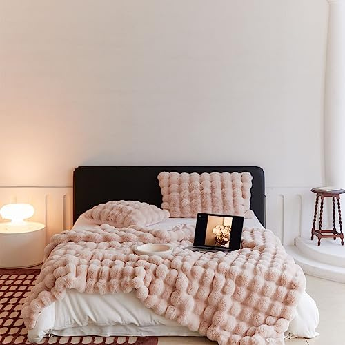 BICI Bubble Decke Fellimitat Decke Kuscheldecke Flauschig Flauschige Decke Fluffy Blanket Für Bett Sofa Kuscheldecke Casual Decke Rosa 100 * 160cm