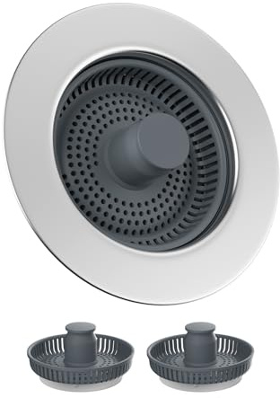 Hibbent 3-in-1 stöpsel für spülbecken mit 2 Schmutzfängern, Küchen Spülbecken Stöpsel, Universal abflusssieb küchenspüle, abflussstopfen küchenspüle -Tiefe der Spüle>22mm