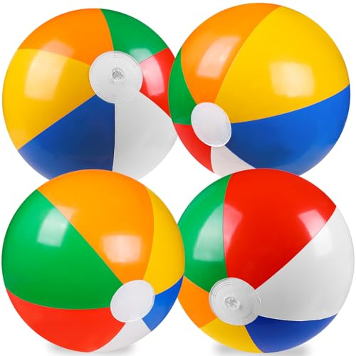 Vellibring 4 Pack 20 Summer Inflatable Big Rainbow Beach Balls
