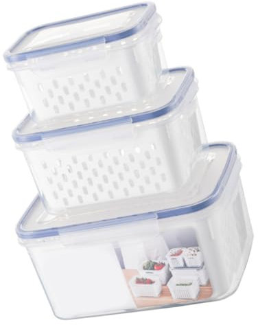 Cabilock 3pezzi Contenitori Per Ermetici Con Scolapasta Set Contenitori Per Alimenti Trasparenti e Resistenti Per Frutta e Organizzazione Frigorifero