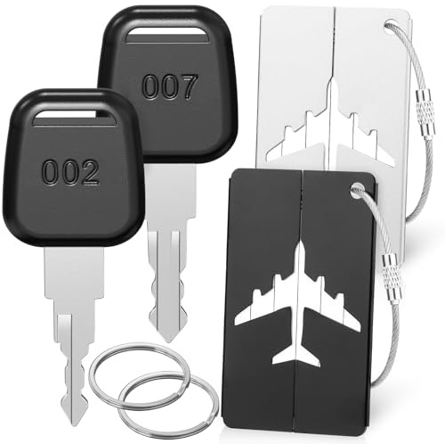 Ancable Kofferschlüssel Kompatibel mit 007/002 & Kofferanhänger - 2 Stück 007 002 Schlüssel für Gepäck Koffer Passwort Schlösser - 2 Stück Aluminium Kofferanhänger für Reisetaschen Koffer Rucksäcke
