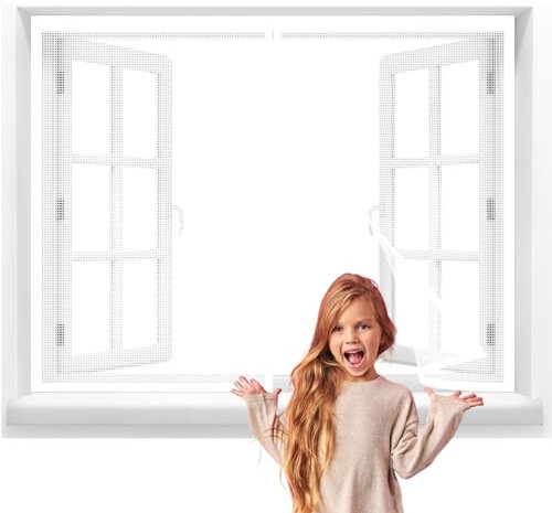Fliegengitter BalkonFenster 100x130cm Netz Magnetischer Fliegenvorhang Moskitonetz,Auto geschlossen,faltbar,für Türen/Patio Weiß