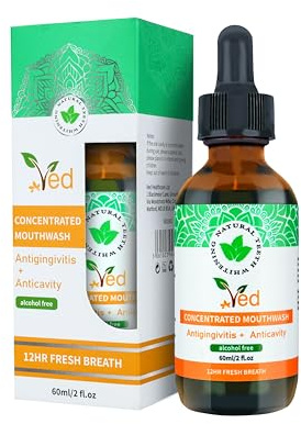 Ved Enjuague bucal con aceite de coco, aceite de coco natural y extracto de menta para blanquear los dientes, aliento fresco, dientes y encías más sanos, sin alcohol, 60 ml.