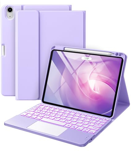 Vobafe Tastatur Hülle Trackpad für iPad Air 11 Zoll M4 M3 M2 & Air 5/4 Gen | Beleuchtete Abnehmbare Keyboard, Hülle mit Stifthalter für iPad Air 11/10.9 Zoll (2026/2025/2024/2022/2020), Lavendel