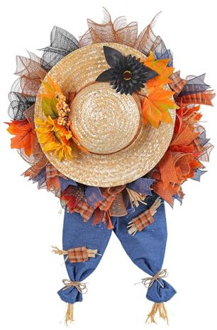 Strohhut für den , Vogelscheuche, Sonnenhut, verstellbar, für Strand, UV-Sonnenschutz, faltbar, -Kränze, Herbstdekoration, Strohhut, Jeans, Kränze für Tür, , Wand