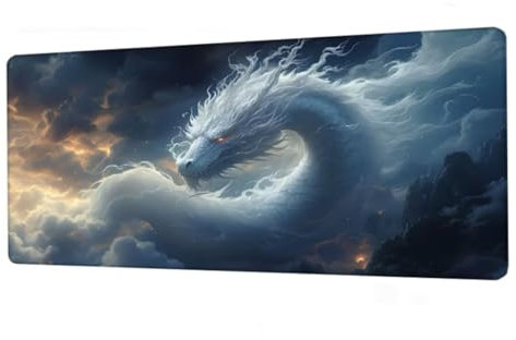 Alfombrilla Ratón XXL 1600x800x3mm,Alfombrilla Escritorio Blanco Mouse Pad Impermeable,Alfombrilla Raton Dragón Alfombrilla Gaming Antideslizante,Desk Mat con Bordes Cosidos,Accesorios Gaming BJ-150