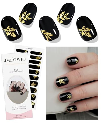JMEOWIO Nagelfolie Schwarze Goldene Blumen Blätter Gel Nail Nagelfolien Selbstklebend Nagelsticker Uv Härtend Dekoration Nageldesign Zubehör