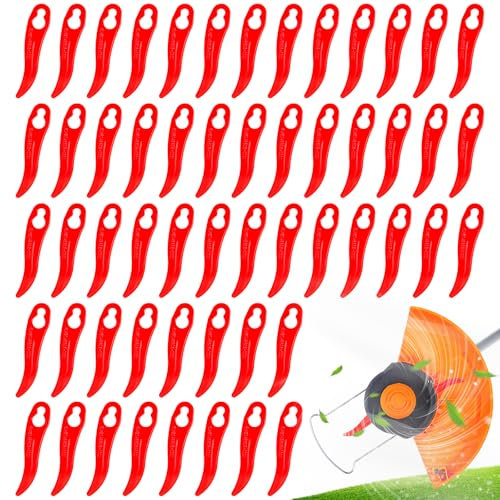 100 Pcs Curved Red Plastic Trimmer Blades, Universal Cordless Strimmer Replacement Blades 91mm Lawn Mower Cutting Blades for Most Garden Grass Trimmer