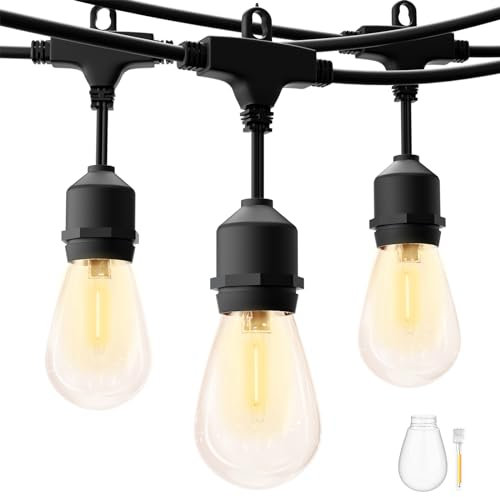 ZOTOYI Outdoor String Lights Mains Powered LED, 50FT S14 Waterproof IP65 Festoon Lights Outdoor with 15+1 Plastic Bulbs, Heavy Duty Garden Lights for Indoor Backyard Patio Pergola, 2700K
