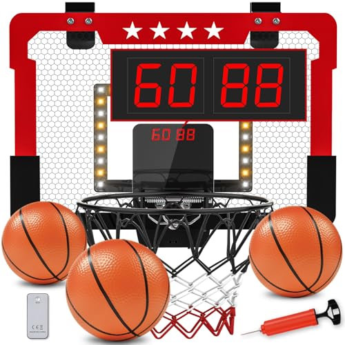 Canasta Baloncesto Infantil, Juegos de Aro Baloncesto Pared con Marcador Electrónico Doble, Sonido, Luz LED, Juguetes Deportivo Exterior Interior Regalo Cumpleaños Navidad 5 6 7 8 9 10 11 12 Años
