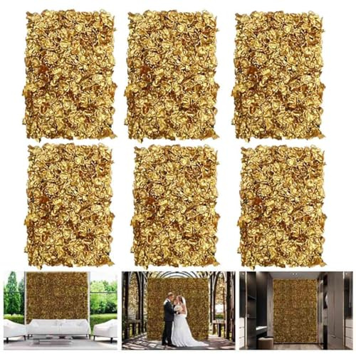 Pannello da parete con fiori artificiali, splendido sfondo con fiori 3D, decorazione per la casa, feste, matrimoni, con rose in seta dorata, sfondo fotografico da palcoscenico con composizione