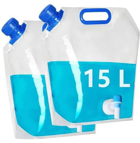 Hayaww Vikbar vattenbehållare med kran vikbar vattenflaska BPA-fri vattenpåse för camping flexibel vattenbehållare bärbar vikbar drickflaska vandring och vattenförvaring hemma (15 l × 2)