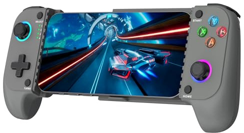 Phone Controller for iPhone/Android Support Phone Case, Mobile Controller with LED Light, Upgraded Joysticks, Battery, Turbo, Thumb Grips Handheld Gaming Gamepad, Keylinker APP
