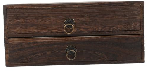BESPORTBLE Boîte De Rangement En Bois à Tiroir 2 Couches Dimensions 25,5 x 24,5 x 11 Cm Pour Articles Divers Compact Empilable Usage Bureau Maison