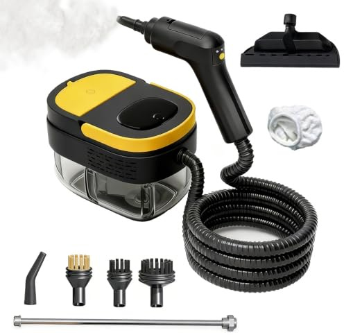 YUZINO Limpiador de vapor de mano, 2500 W de limpieza a vapor con 3 velocidades de alta presión, máquina de limpieza de vapor portátil de gran capacidad de 1.6 L con 3 cabezales de cepillo para