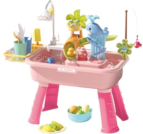 Kids Water Table, Sand And Water Table, Toddler Outdoor Play Tables, 4 In 1 Sink Toy With Electric Faucet Educational Toy For Backyard