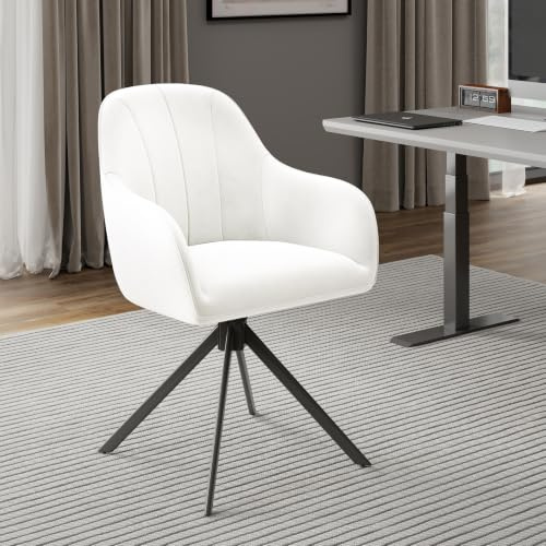 Hawthyhome Esszimmerstühle Drehbar 1er Set 5cm Sitzkissen Samt/Creme Weiß | Stühle Esszimmer mit Armlehne,Polsterstuhl mit Metallbeinen,Moderner Küchenstuhl für Esszimmer,Wohnzimmer,Büro