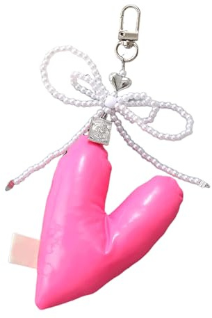 AWJUWHBJ Eleganter Perlen Schlüsselanhänger Handyanhänger Einzigartiger Schlüsselanhänger Gepolstertes Herz Schleife Taschenanhänger Zubehör Für Geldbörse Rucksack Handtasche Taschenanhänger Ornament