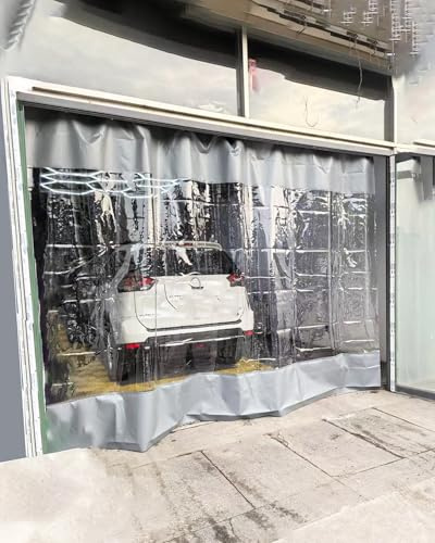 Outdoor Vorhang Wetterfest Transparent Isolierter, Transparenter Garagentrennvorhang Schiene, Hochbelastbare Trennvorhänge Vinyl Den Industriellen Einsatz, Deckenmontierte(W6xH2.4m/20x7.9ft)