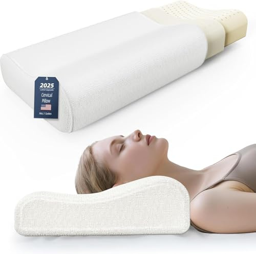 Kiseely Oreiller Ergonomique Cervical Coussin - Mémoire de Forme Confort pour la Nuque, Ferme pour Le Soutien du Cou et des épaules, Pillow de lit avec Housse Lavable (Lot de 1)