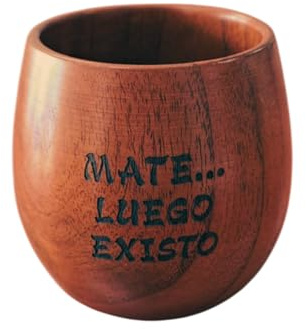 Chêne naturel mat avec gravure laser - 250 ml | Tasse spéciale de petit-déjeuner Yerba Mate argentine ou uruguayenne - Récipient thermique pour café ou thé