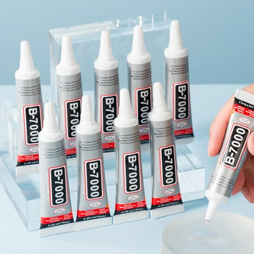 Zorela 10-Pack 15ml B7000 Clear Glue with Precision Tip, Multi-purpose B-7000 Bedazzling Rhinestone Craft Art Glue for Gem Fabric Toy Jewellery Making