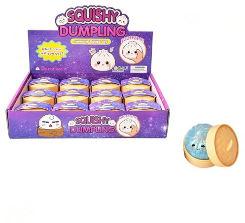 Glitter Dumpling Squish-y | 12 st Squish-y Squeeze Dumplings Bullar med Steamer, Färgglada Squishies Dumplings Stressbollar Leksaker, Mjuk Squeeze Dekompressionsdeg för födelsedagspresenter (C)