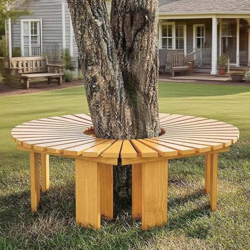 Halbrunde Baumbank aus Holz, Natural, 120 cm Sitzdurchmesser | Rundum nutzbar, Stabile Gartenbank, Für Terrasse, Poolrand, Veranda und Hinterhof