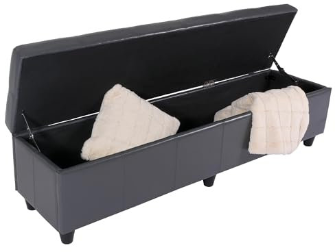 Mendler Bank Sitzbank mit Aufbewahrung Kriens XXL, Leder + Kunstleder, 180x45x45cm - grau