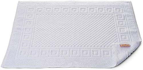 Carenesse Fussmatten 50 x 70 cm 100 Baumwolle weiß Badvorleger Waffelmuster | Premium Hotelqualität, Öko-Tex 100, glattes Gewebe ohne Muster, Frottee fusselfrei saugstark weich kochfest 95 Grad