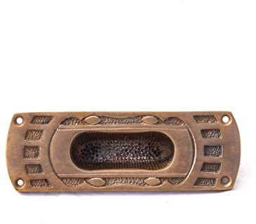 Antikas | Griffmuschel für Schiebetüren & Tore | Griffmulde | Art Deco | Bronze | Patiniert | Messing, 100% | 13.8 cm x 4.2 cm x 2.0 cm