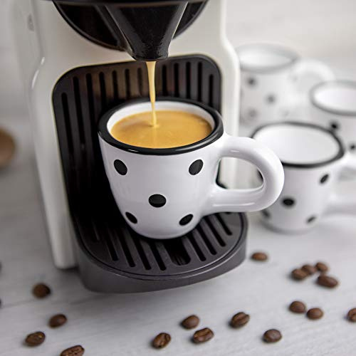 City To Cottage Vit och Svart, Polka Dot Spotty, Handgjord av Designer, Handmålad, Unik Keramik 60 ml,Uppsättning av 4 Espresso Kaffekoppar