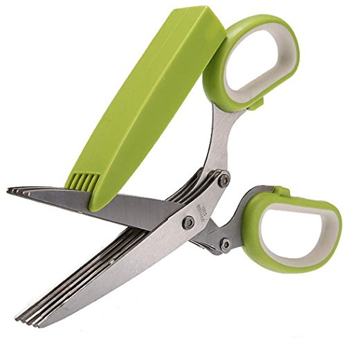 Papel de oficina Cut Trituración Tijeras Acero inoxidable 5 Hoja Hierba Tijeras Herramienta de Cocina Verde