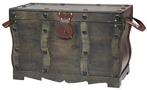 Antique Style Distressed Wooden Pirate Treasure Chest, Coffee Table Trunk