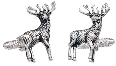 Gemelos con diseño de ciervo en pie presentados en caja de gemelos de ónix, talla única, color plateado, plata, Taille unique