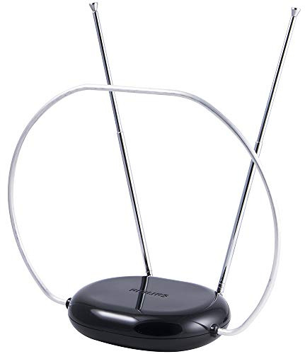Philips Rabbit Ears Black Indoor TV Antenna, Dipole and Circular Loop, Tabletop Antenna, Digital, Smart TV Compatible, HDTV Antenna, 4K 1080P VHF UHF, 5Ft Coaxial Cable, SDV8201B/27