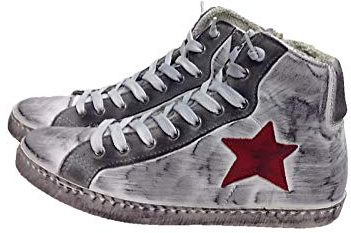 VIA CONDOTTI Scarpe Sneakers Alte Uomo Donna Pelle Bianco Grigio Stella Rossa sfumato Vintage
