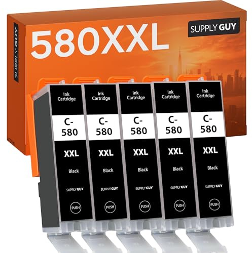 Supply Guy 580XXL PGBK Druckerpatronen kompatibel mit Canon PGI 580 XXL Schwarz für Pixma TS705 TS705a TS6350 TS6350a TS8350 TS8150 TS6351a TS6300 TR8550 TS9550 TS6150 TS6250 TR8500 (5 Patronen)