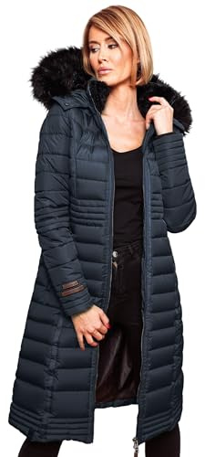 Navahoo B670 - Abrigo de invierno para mujer, acolchado largo, cálido, de peluche, azul marino, XXL