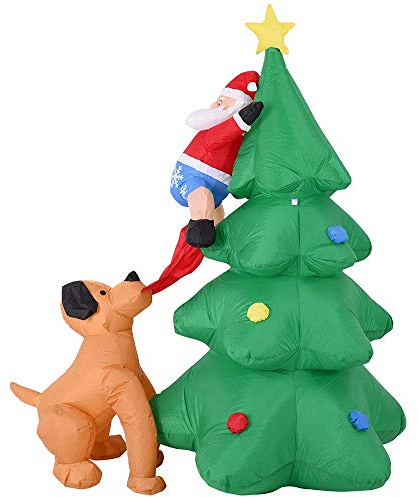 Bakaji Gonfiabile Albero con Babbo Natale e cane Luci a LED Altezza 180 cm Sistema Autogonfiabile Protezione IP44 Addobbo e Decorazione Natalizia da Esterno (180 cm)