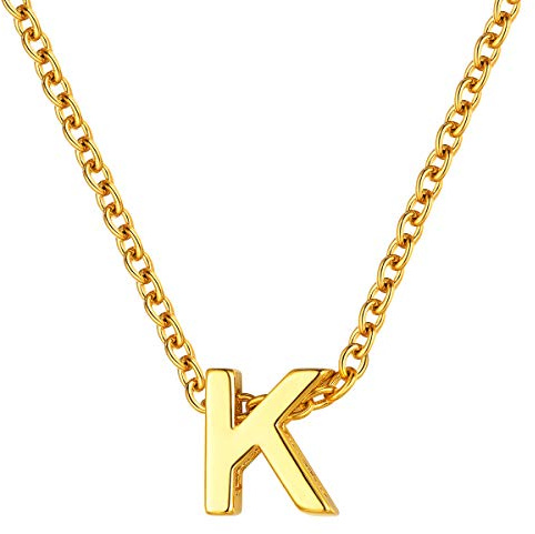 FOCALOOK Collier Damen 18k vergoldet Buchstabe Kette goldfarben Letter K Charms Schlüsselbein Kette Minimalist Initiale Anhänger Halskette für Frauen Mädchen zum Geburtstag
