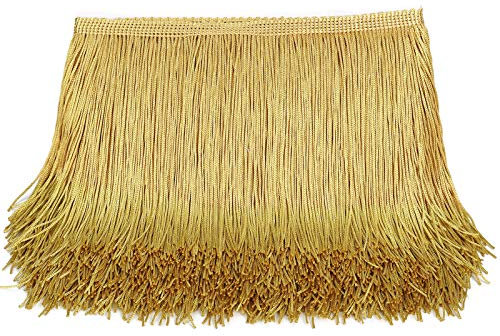 WELROG 10 Yards Longitud 15 cm/5.9 in Ancho borla sedoso Flecos corte Franse Borte Disfraz borla recorta para bricolaje Latin Macrame Samba Dress Stage Ropa Accesorios (Dorado)