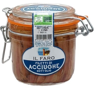 Sciacca - Filetes de anchoa, Sicilia Il Faro | En aceite | Hecho a mano | Tarro hermético 230 g